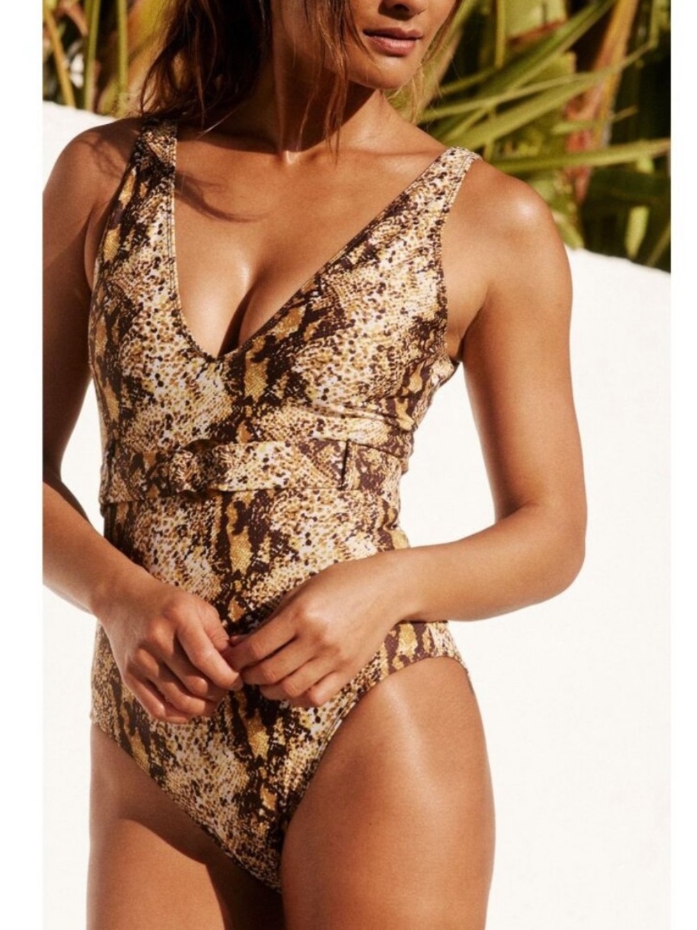 Faithfull The Brand V-Neck Snake Animal Print Dawn One-Piece Swimsuit NWT